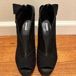 Vera Wang Black Suede Peep-Toe Ankle Booties